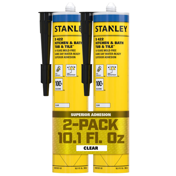 Stanley S422 Kitchen & Bath Tub & Tile Silicone Sealant (Acetoxy cure) - White/Clear, 10.1 fl oz