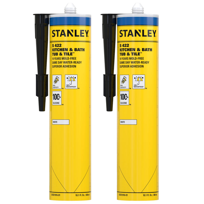 Stanley Kitchen & Bathroom 100% Silicone Sealant, White/Clear (Acetoxy cure) 10.1 fl oz