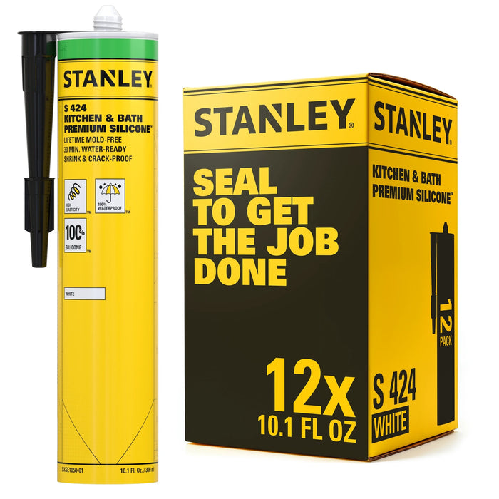 Stanley Premium Kitchen & Bathroom 100% Silicone, White (Neutral cure), 10.1 fl oz