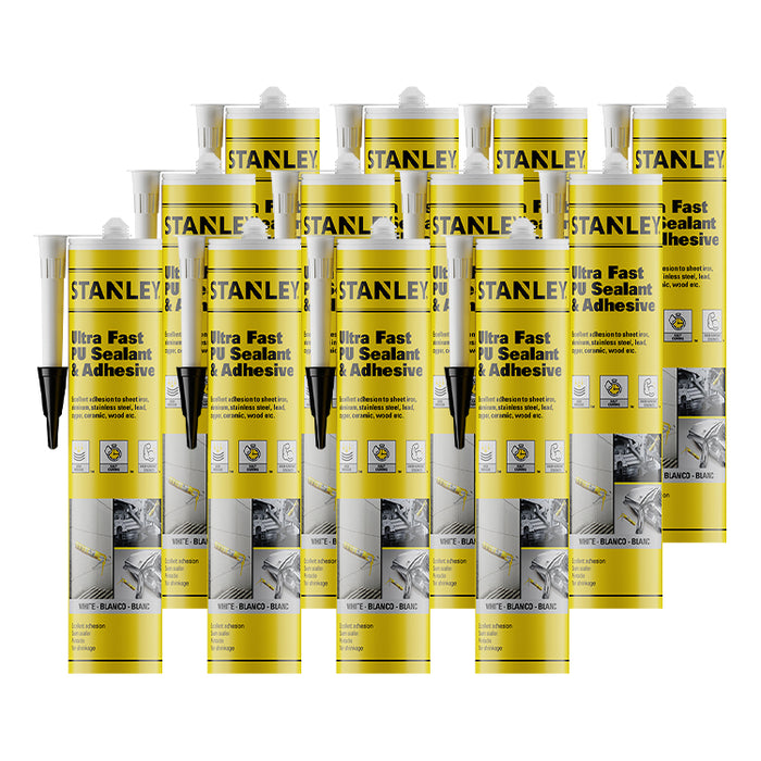 Stanley Ultra Fast PU Sealant & Adhesive - White/Black/Grey, 10.1 oz