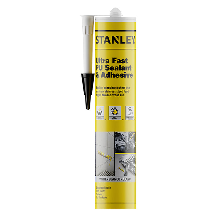 Stanley Ultra Fast PU Sealant & Adhesive - White/Black/Grey, 10.1 oz
